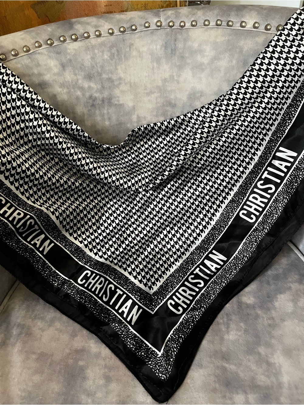 Branded Black & White Houndstooth โChristianโ Scarf